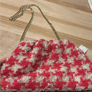 Anthropologie Chic pink and Cream Tweed Chain Bag